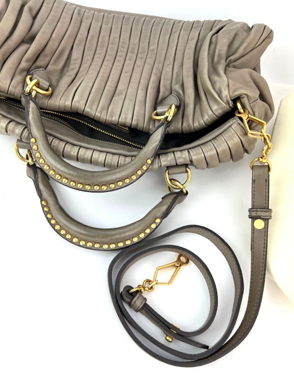 Miu Miu Nappa Plisse Beige Cammeo Bowling Bag Vintage - Picture 8 of 16